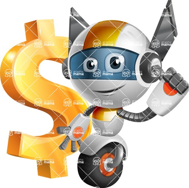 Cute robot cartoon character - 112 stock vector images - Cute robot cartoon character with a dollar sign - stock vector graphic image